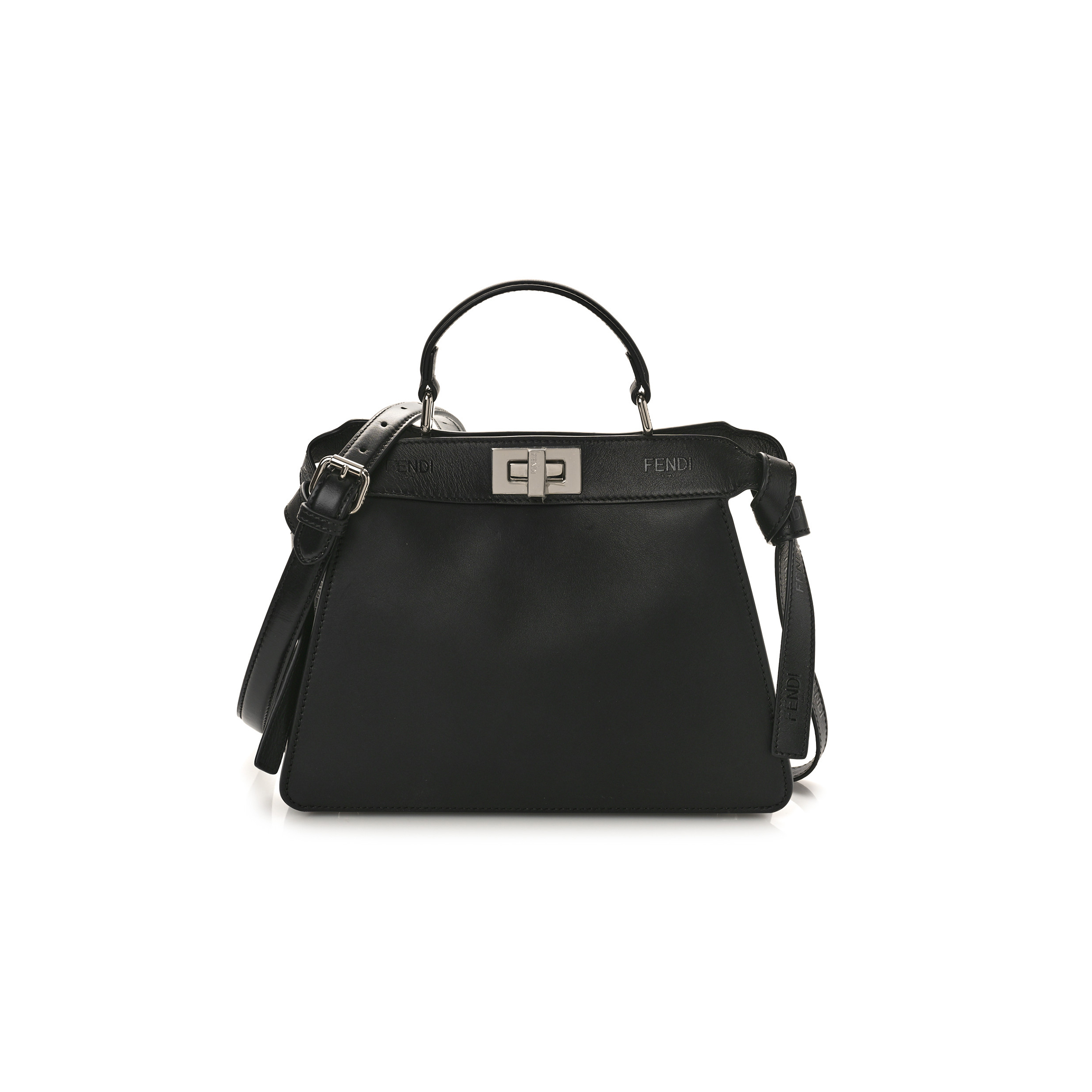 F**di vitello seta shiny nappa logo embossed laces small peekaboo i see u satchel black (27*20*11cm)
